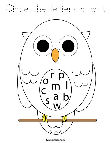 Circle the letters o-w-l.  Coloring Page