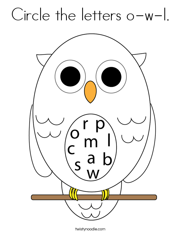 Circle the letters o-w-l. Coloring Page