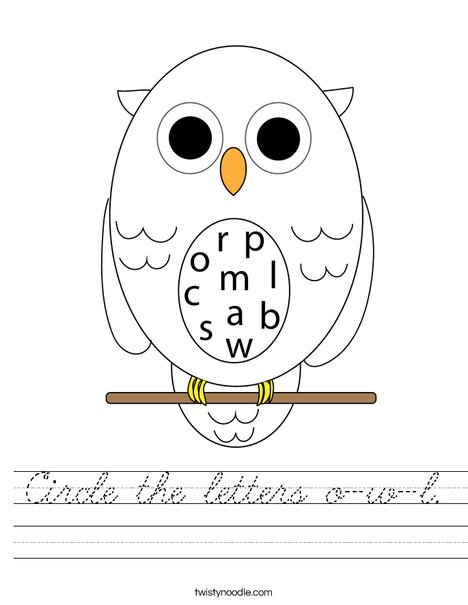 Circle the letters o-w-l.  Worksheet