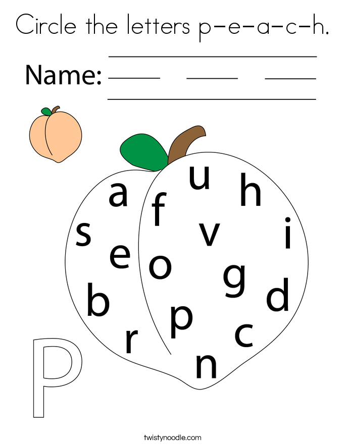 Circle the letters p-e-a-c-h. Coloring Page