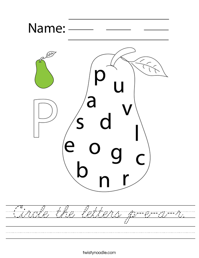 Circle the letters p-e-a-r. Worksheet