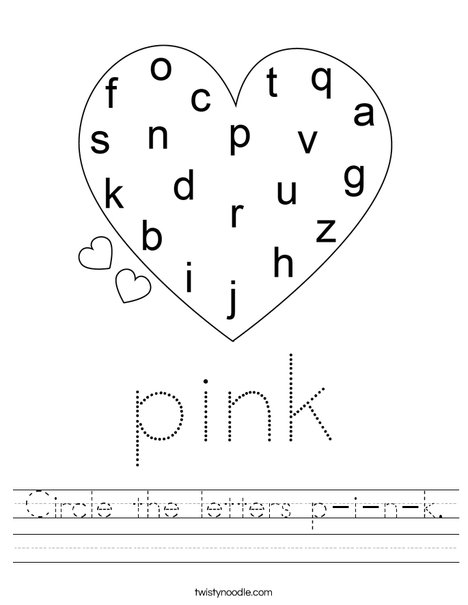 Circle the letters p-i-n-k. Worksheet
