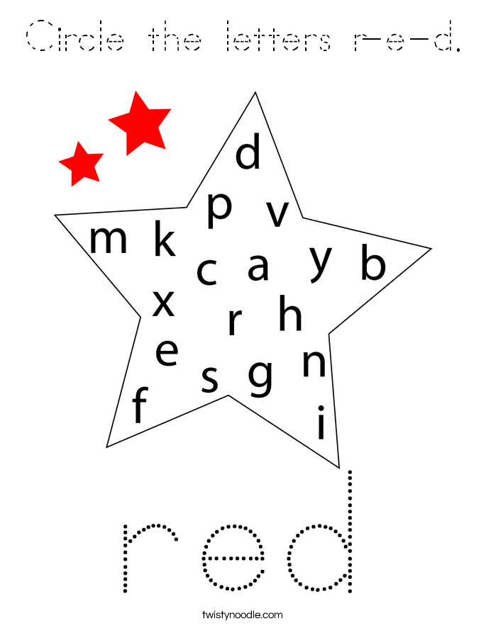 Circle the letters r-e-d. Coloring Page