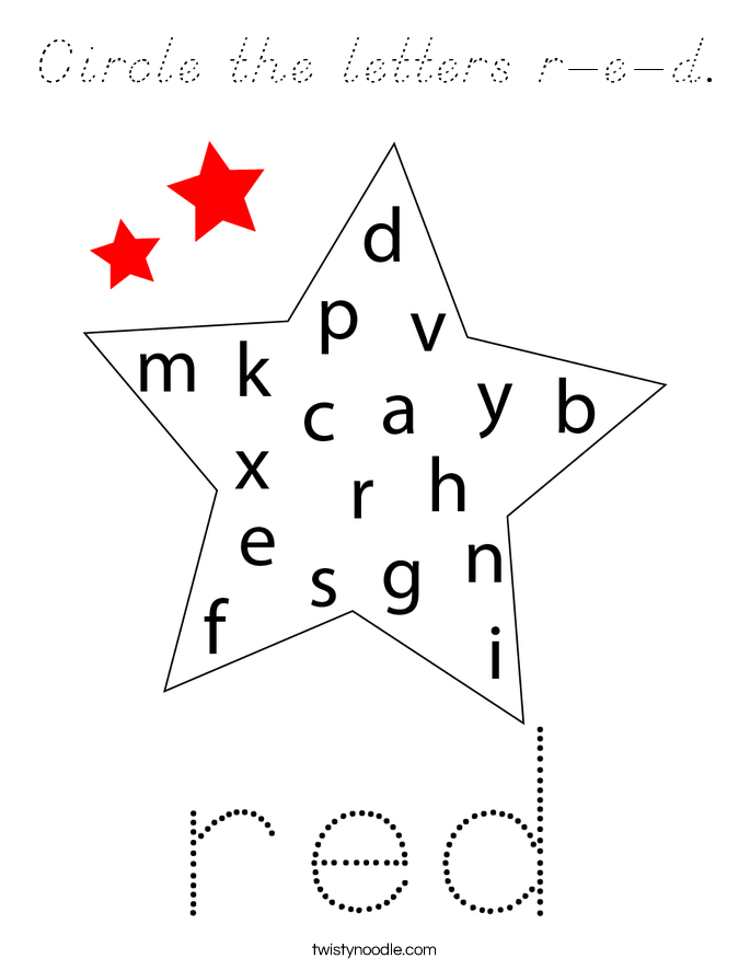 Circle the letters r-e-d. Coloring Page
