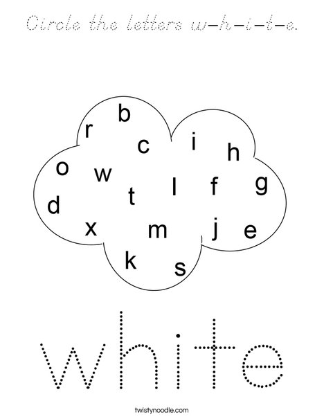 Circle the letters w-h-i-t-e, Coloring Page