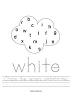 Circle the letters w-h-i-t-e Handwriting Sheet