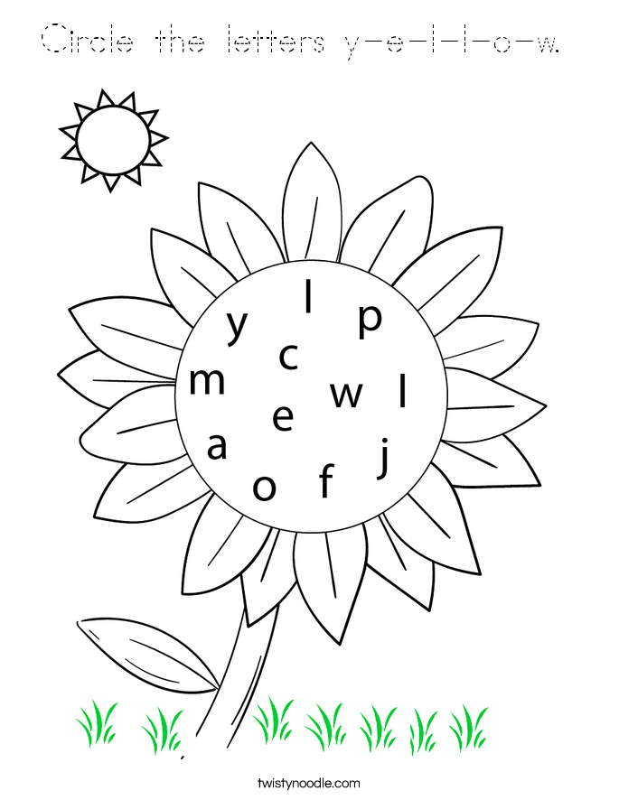 Circle the letters y-e-l-l-o-w.  Coloring Page