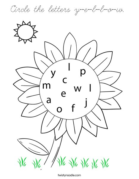 Circle the letters y-e-l-l-o-w. Coloring Page