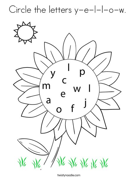 Circle the letters y-e-l-l-o-w. Coloring Page