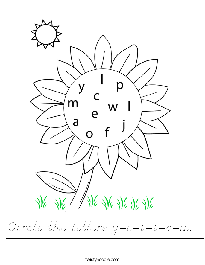 Circle the letters y-e-l-l-o-w.  Worksheet