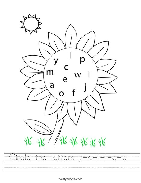Circle the letters y-e-l-l-o-w. Worksheet