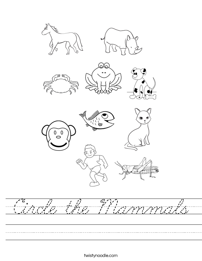 Circle the Mammals Worksheet