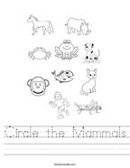 Circle the Mammals Handwriting Sheet