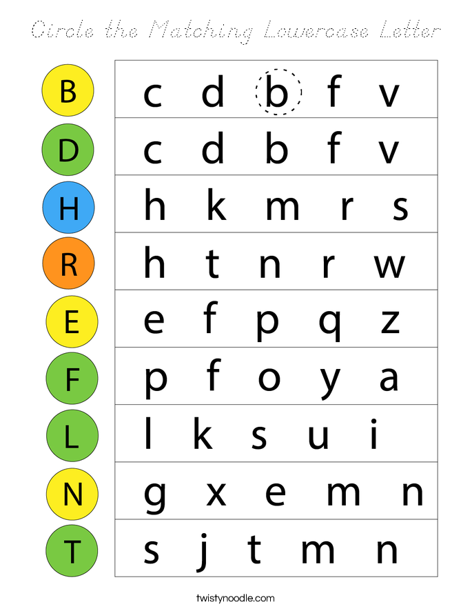 Circle the Matching Lowercase Letter Coloring Page