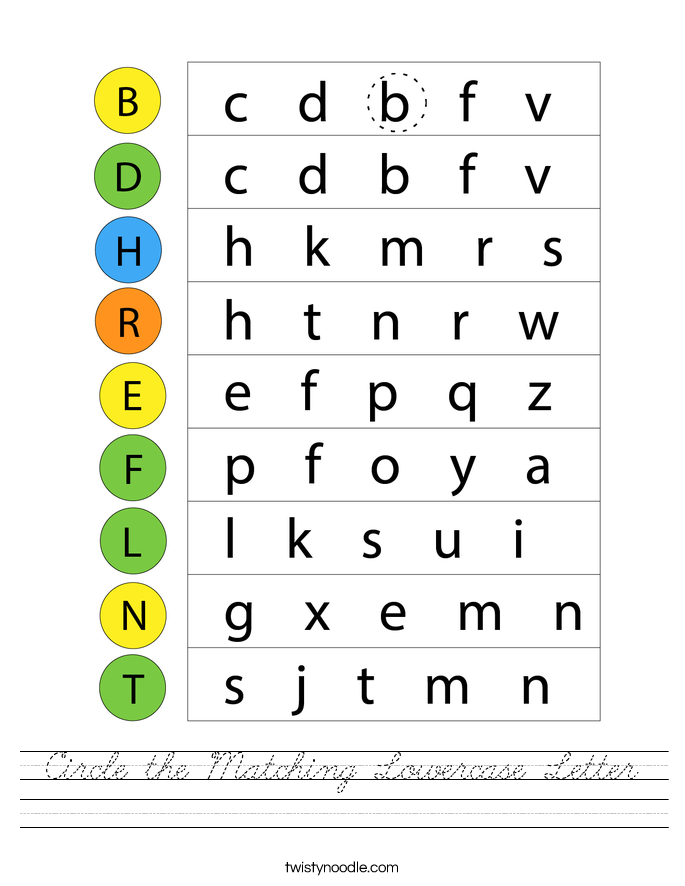 Circle the Matching Lowercase Letter Worksheet