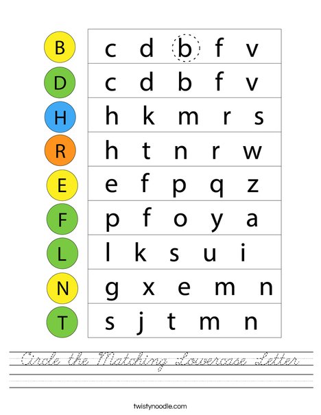 Circle the Matching Lowercase Letter Worksheet