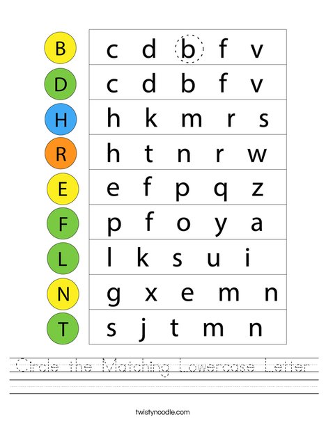 Circle the Matching Lowercase Letter Worksheet