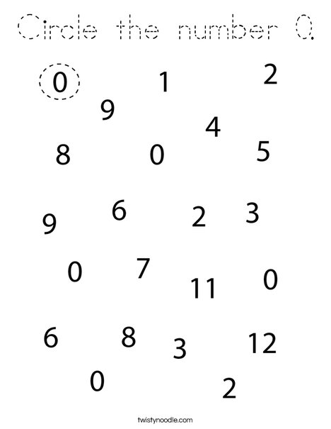 Circle the number 0. Coloring Page
