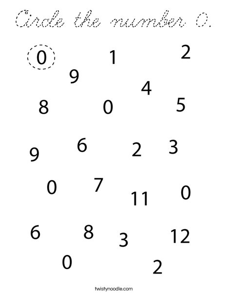 Circle the number 0. Coloring Page