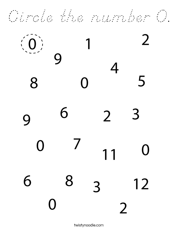 Circle the number 0. Coloring Page