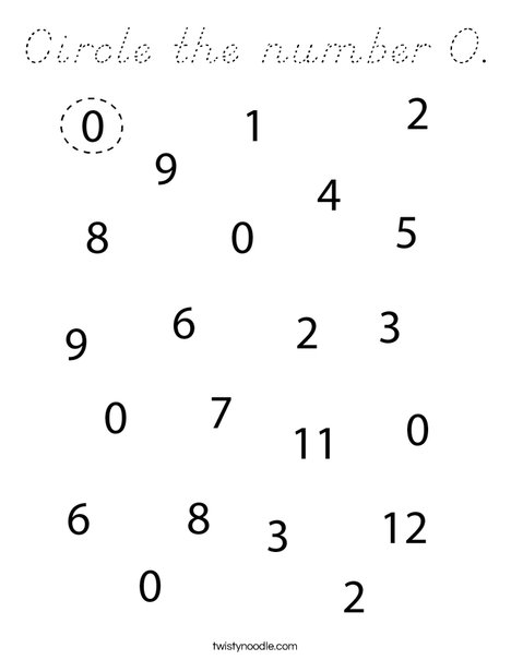 Circle the number 0. Coloring Page