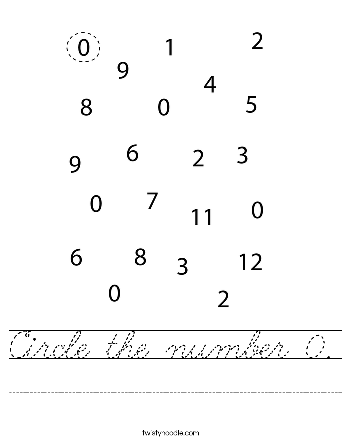 Circle the number 0. Worksheet