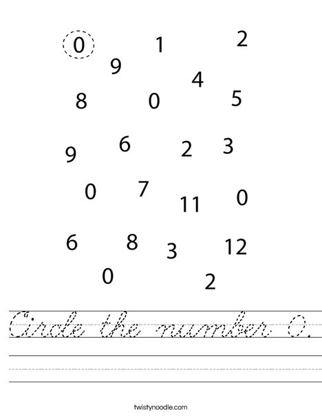 Circle the number 0. Worksheet