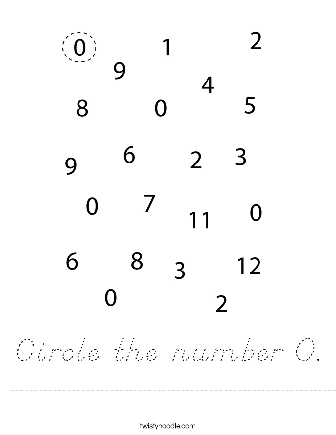 Circle the number 0. Worksheet