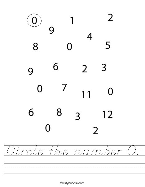 Circle the number 0. Worksheet