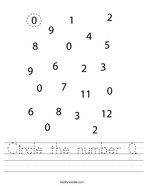 Circle the number 0 Handwriting Sheet