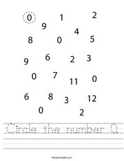 Circle the number 0 Handwriting Sheet