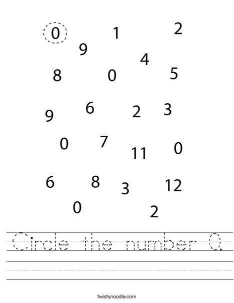 Circle the number 0. Worksheet