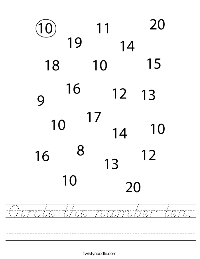 Circle the number ten. Worksheet