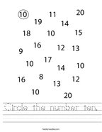 Circle the number ten Handwriting Sheet