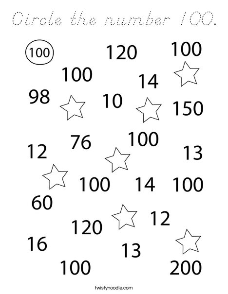 circle the number 100 coloring page dnealian twisty