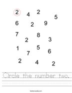 Circle the number two Handwriting Sheet