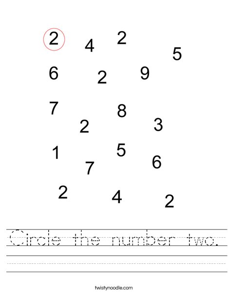 Circle the number two Worksheet - Twisty Noodle circle-the-number-two-worksheet-twisty-noodle
