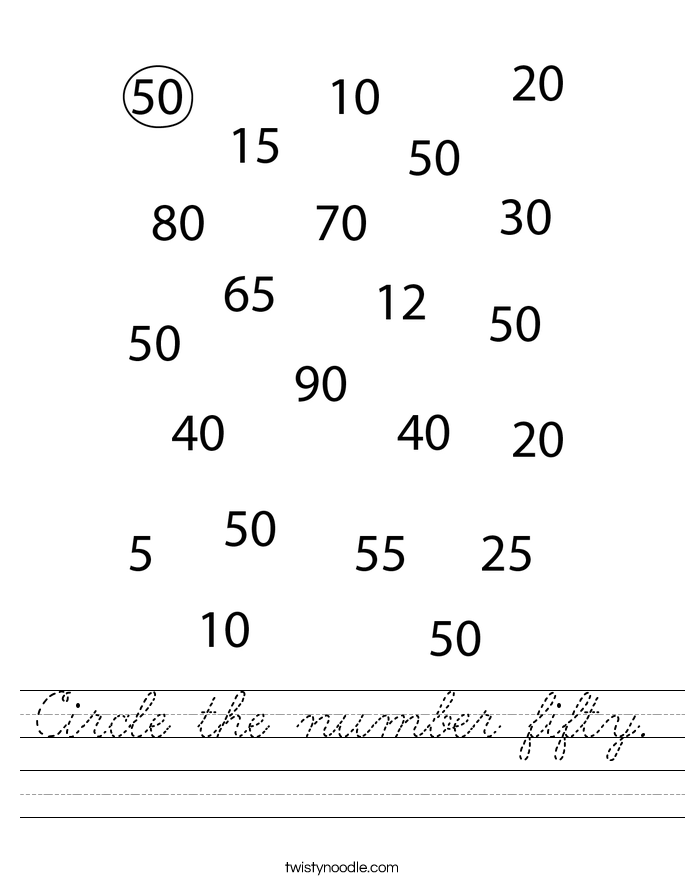 Circle the number fifty. Worksheet