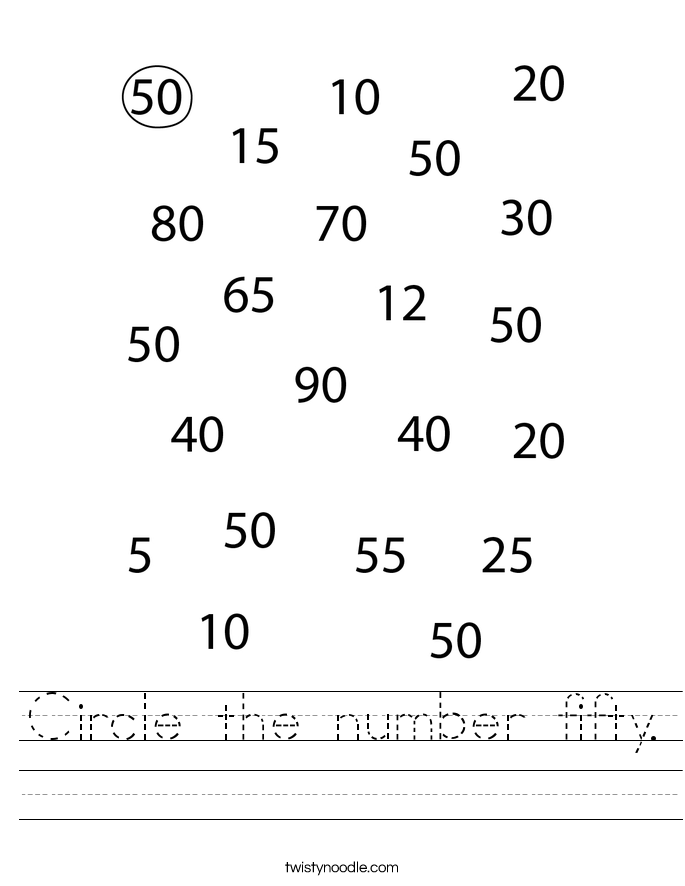 Circle the number fifty. Worksheet