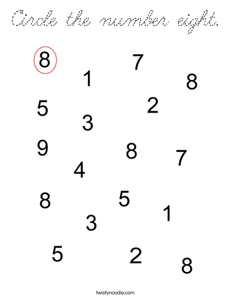 Circle the number eight. Coloring Page