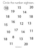 Circle the number eighteen Coloring Page