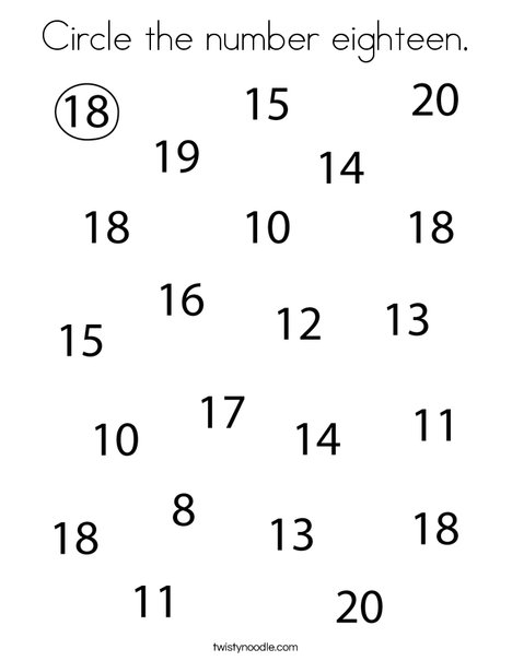 Circle the Number eighteen. Coloring Page
