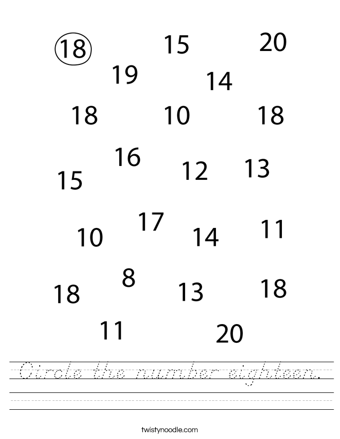 Circle the number eighteen. Worksheet