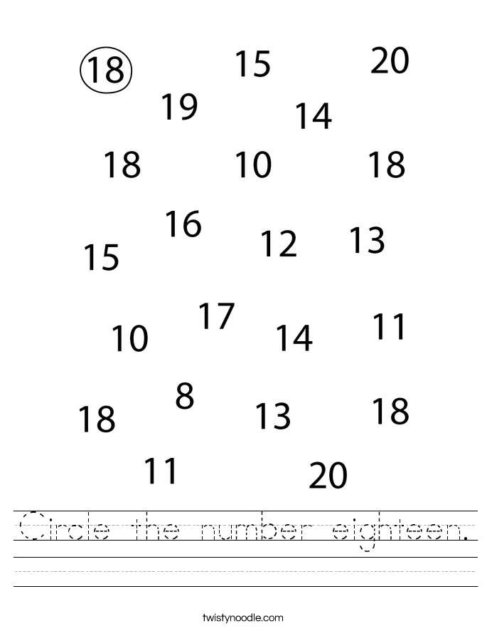 Circle the number eighteen. Worksheet