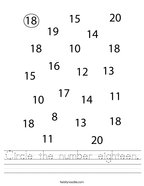 Circle the number eighteen Handwriting Sheet