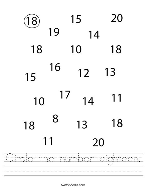 Circle the number eighteen Worksheet Twisty Noodle Circle the number eighteen Worksheet Twisty Noodle