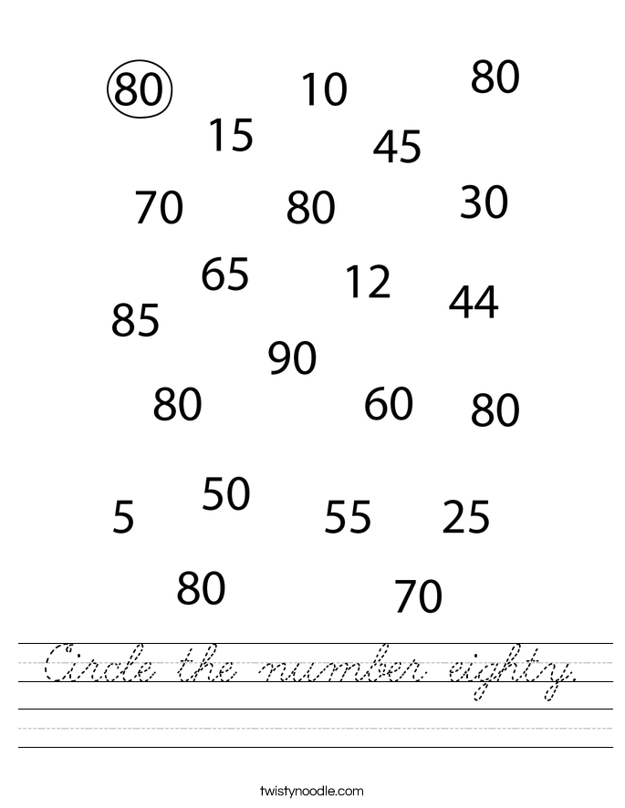 Circle the number eighty. Worksheet