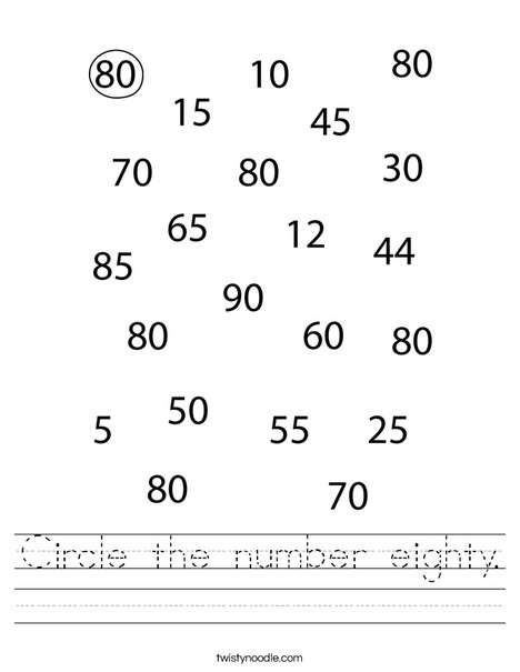 のんてぃ(⑉• •⑉)❤︎ ページ Circle the number eighty Worksheet - Twisty Noodle