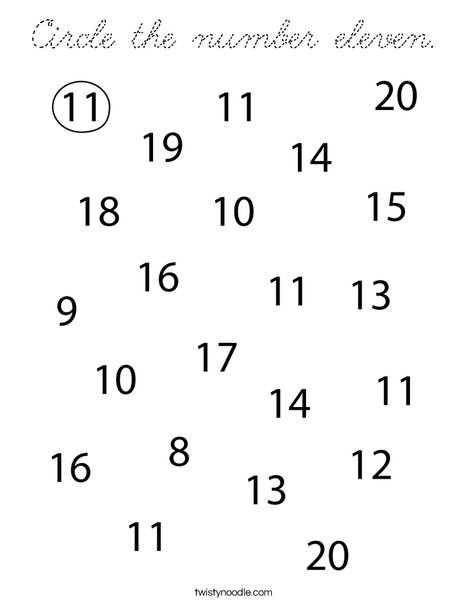 Circle the number eleven. Coloring Page