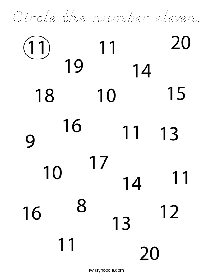 Circle the number eleven. Coloring Page